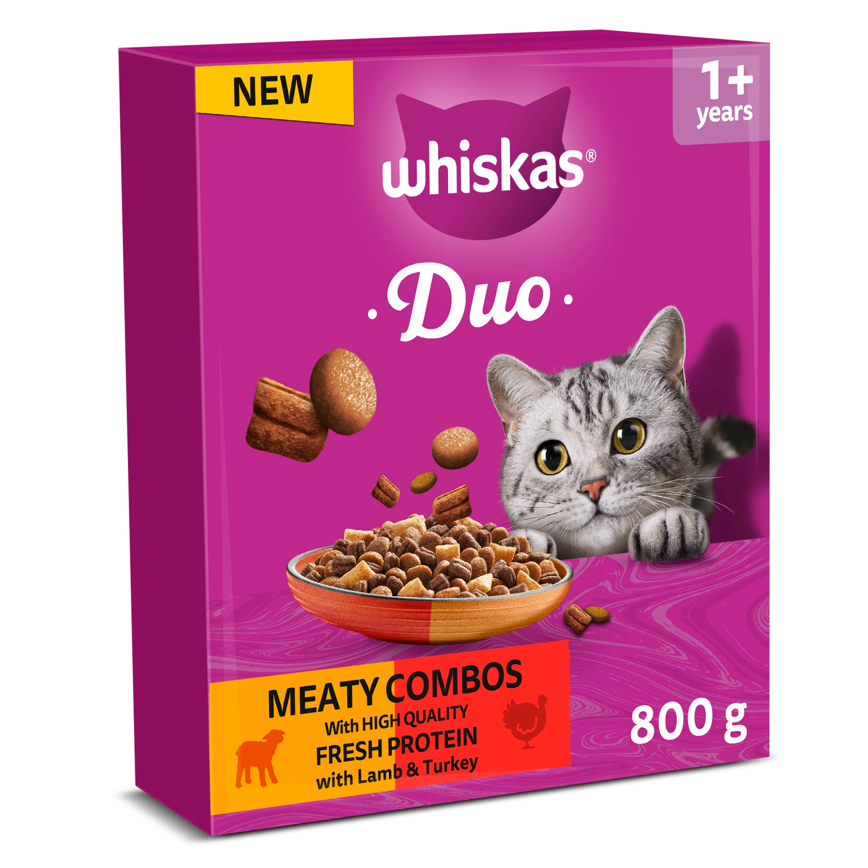 WHISKAS 1+ Complete Duo Meaty Combos Dry Cat Food with Lamb & Turkey
