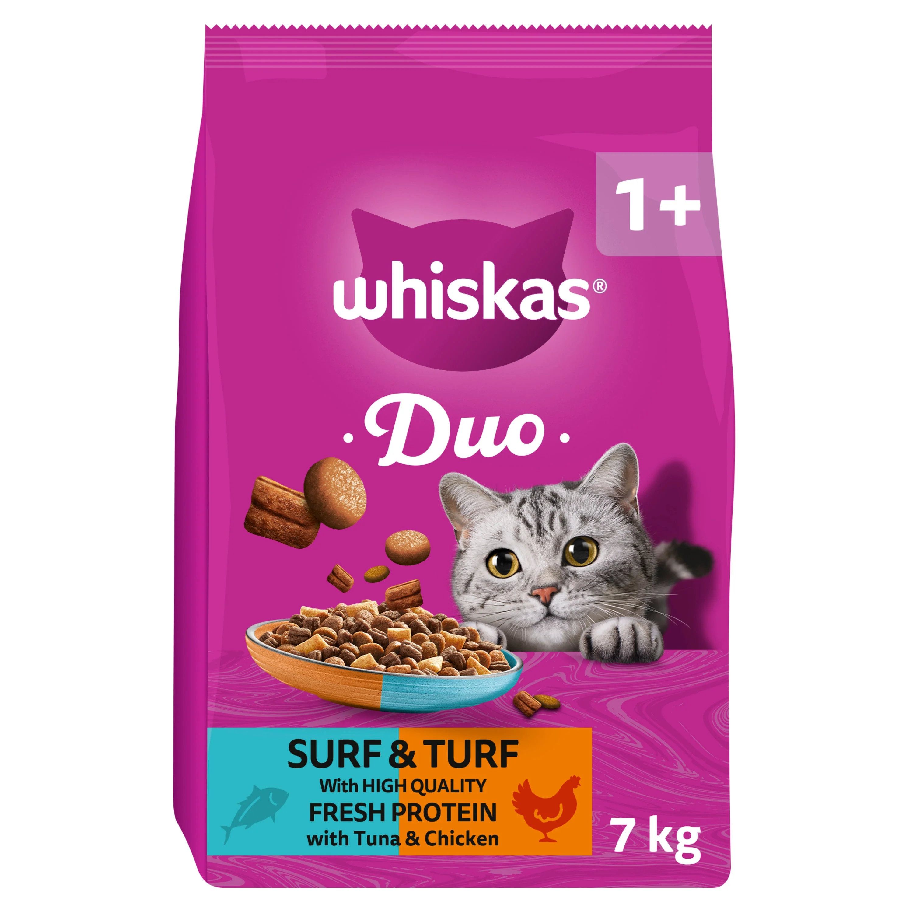 WHISKAS 1+ Complete Duo Surf & Turf Dry Cat Food with Tuna & Chicken - Image 3