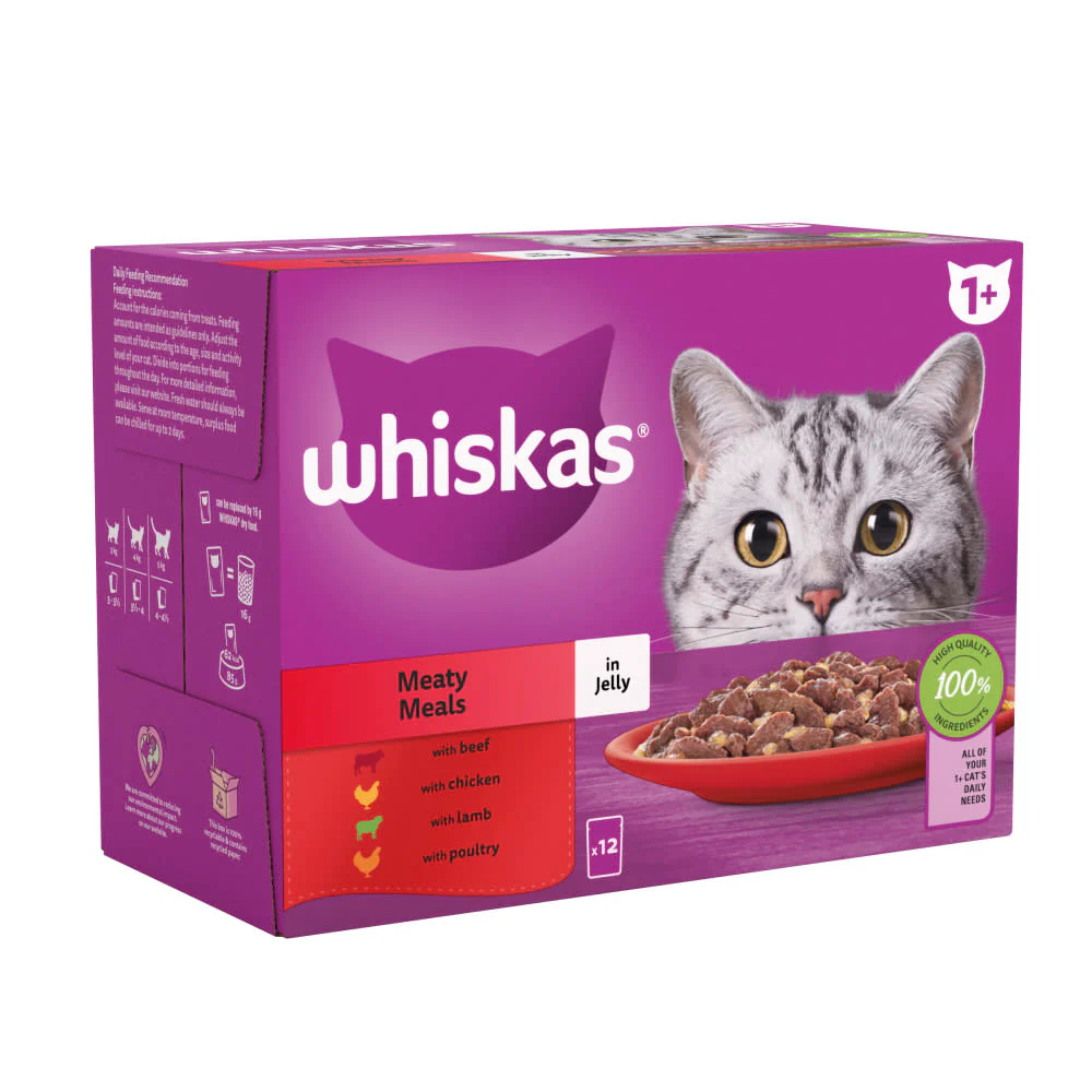Whiskas 1+ Meaty Meals Adult Wet Cat Food Pouches in Jelly - Image 3