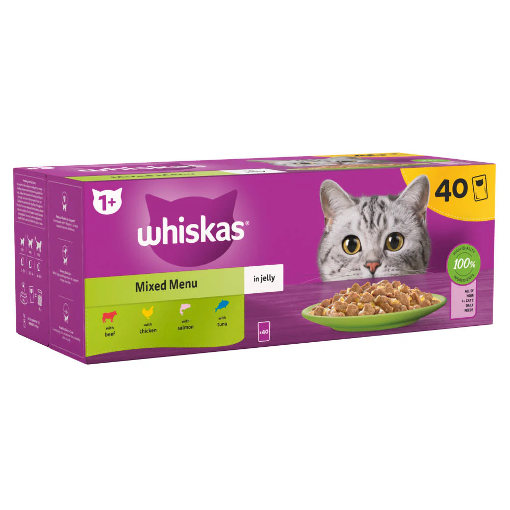 Whiskas 1+ Mixed Menu Adult Wet Cat Food Pouches in Jelly - Image 3