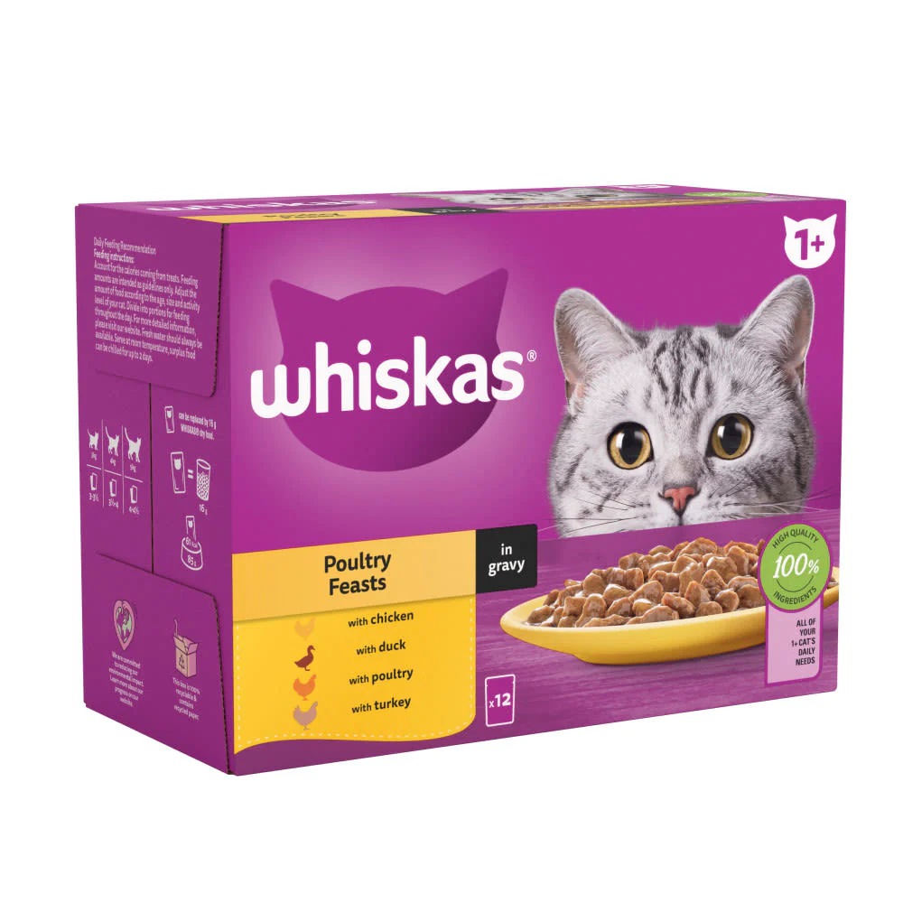 Whiskas 1+ Poultry Feasts Adult Wet Cat Food Pouches in Gravy - Image 3