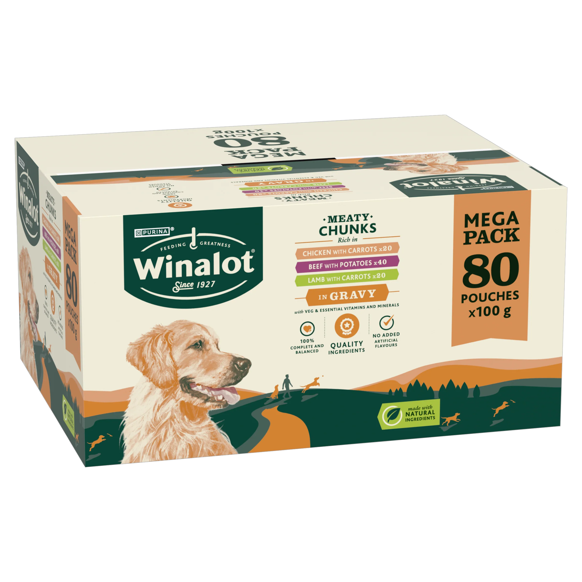 Winalot Meaty Chunks Mixed Rich in Chicken, Beef & Lamb in Gravy Adult Wet Dog Food Pouches Mega Pack - Image 2